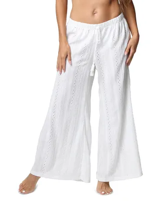 J Valdi Women's Fly Away Eyelet Wide-Leg Pants