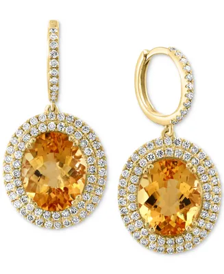 Effy Citrine (6-1/3 ct. t.w.) & Diamond (1-1/20 ct. t.w.) Halo Dangle Hoop Drop Earrings in 14k Gold