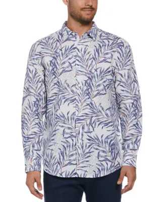 Cubavera Men's Long Sleeve Button Front Leaf Print Linen Blend Shirt