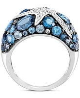 Effy Blue Topaz (6-1/5 ct. t.w.) & White Sapphire (3/8 ct. t.w.) Starfish Cluster Ring in Sterling Silver