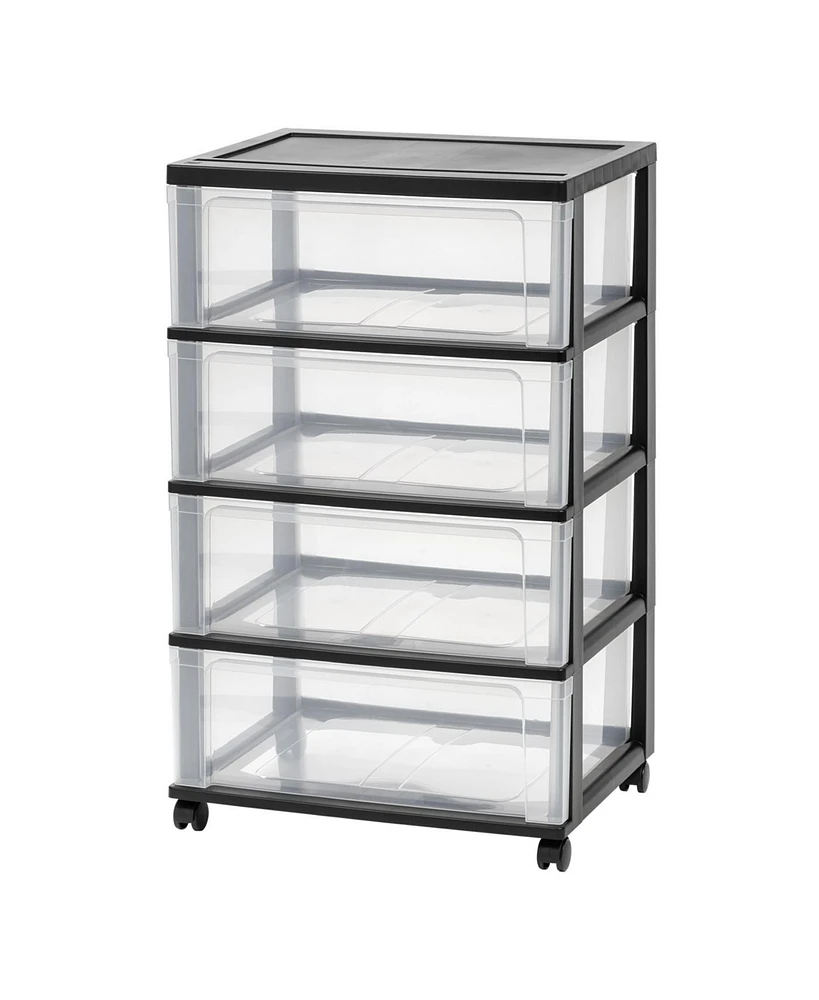 Iris Plastic 4 Drawer Wide Storage Cart with 4 Caster Wheels, Black