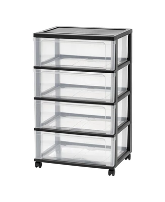 Iris Usa Plastic 4 Drawer Wide Storage Cart with 4 Caster Wheels