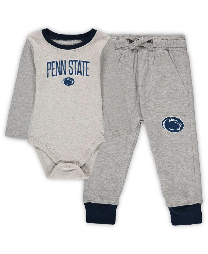 Infant Boys and Girls Wes & Willy Heathered Gray, Navy Penn State Nittany Lions Jie Jie Long Sleeve Bodysuit and Pants Set