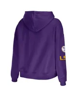 Women's Wear by Erin Andrews Purple Lsu Tigers Mixed Media Cropped Pullover Hoodie