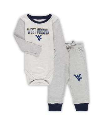 Infant Boys and Girls Wes & Willy Heather Gray West Virginia Mountaineers Jie Jie Long Sleeve Bodysuit and Pants Set