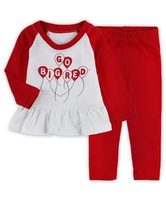 Girls Infant Wes & Willy Scarlet, White Nebraska Huskers Balloon Raglan 3/4-Sleeve T-shirt and Leggings Set