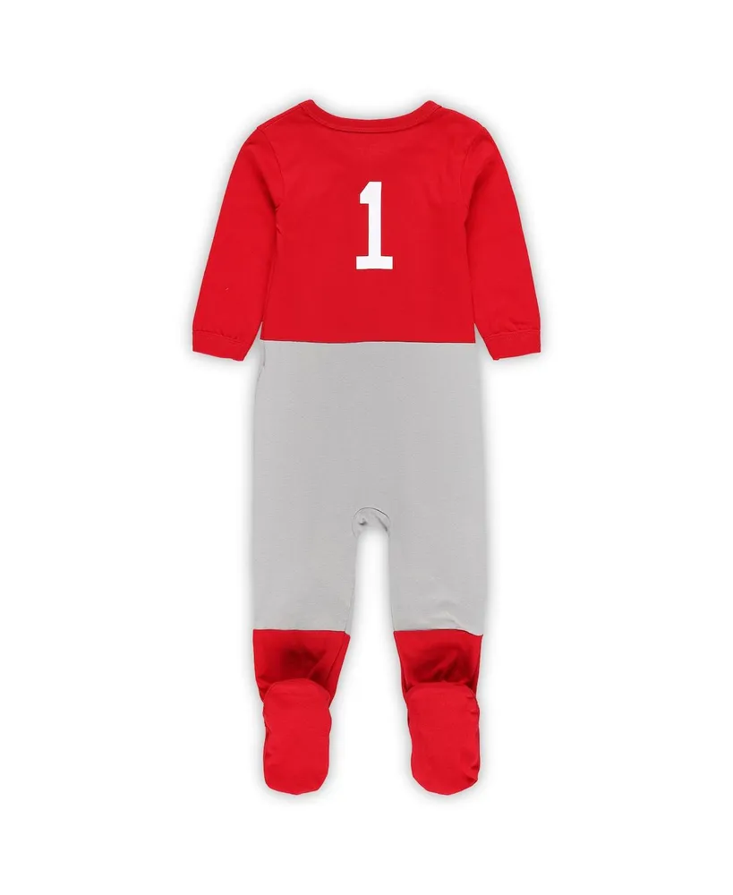 Infant Boys and Girls Wes & Willy Scarlet Ohio State Buckeyes #1 Football Uniform Full-Zip Footed Jumper