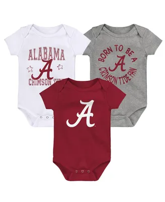 Newborn and Infant Boys Girls Crimson, White, Heather Gray Alabama Crimson Tide Born To Be Three-Pack Bodysuit Set