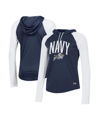 Women's Under Armour Navy Navy Midshipmen Gameday Mesh Performance Raglan Hooded Long Sleeve T-shirt