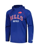 Men's Starter Royal Distressed Buffalo Bills Gridiron Classics Throwback Raglan Long Sleeve Hooded T-shirt