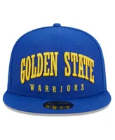 Men's New Era Royal Golden State Warriors Big Arch Text 59FIFTY Fitted Hat