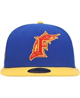 Men's New Era Royal, Yellow Distressed Florida Marlins Cooperstown Collection Empire 59FIFTY Fitted Hat