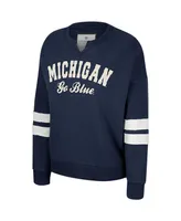 Women's Colosseum Navy Distressed Michigan Wolverines Perfect Date Notch Neck Pullover Sweatshirt