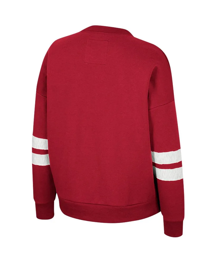 Women's Colosseum Crimson Distressed Alabama Tide Perfect Date Notch Neck Pullover Sweatshirt