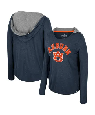 Women's Colosseum Navy Auburn Tigers Distressed Heather Long Sleeve Hoodie T-shirt