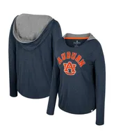 Women's Colosseum Navy Auburn Tigers Distressed Heather Long Sleeve Hoodie T-shirt