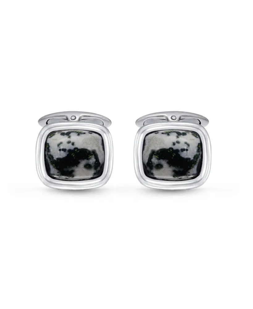 LuvMyJewelry Tree Agate Gemstone Sterling Silver Black Rhodium Plated Men Cufflinks