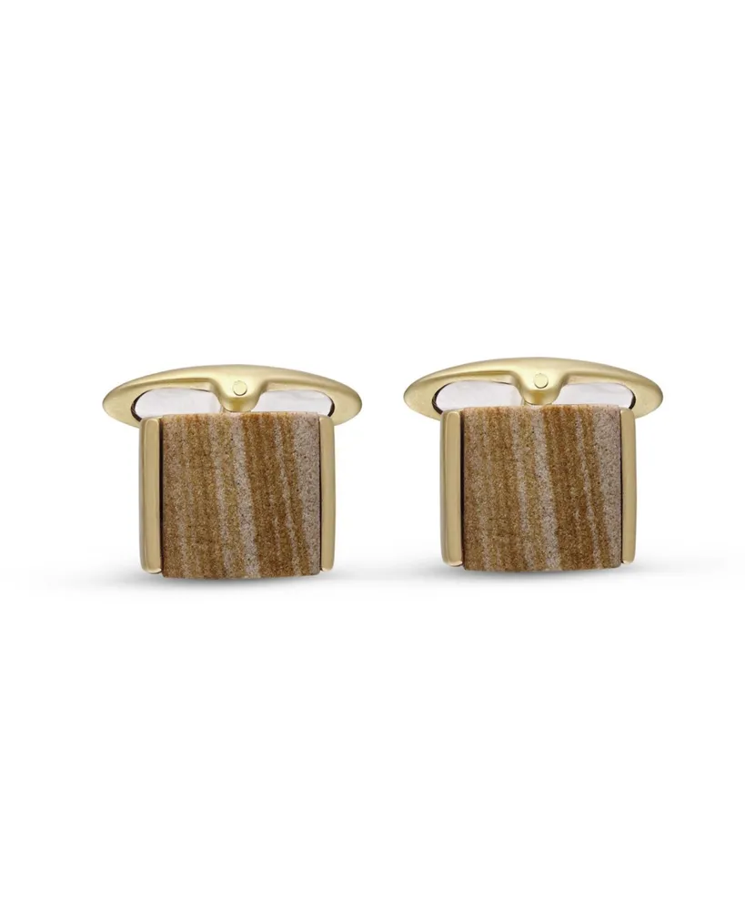 LuvMyJewelry Wood Jasper Gemstone Yellow Gold Plated Sterling Silver Men Cufflinks