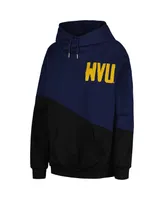 Women's Gameday Couture Navy, Black West Virginia Mountaineers Matchmaker Diagonal Cowl Pullover Hoodie