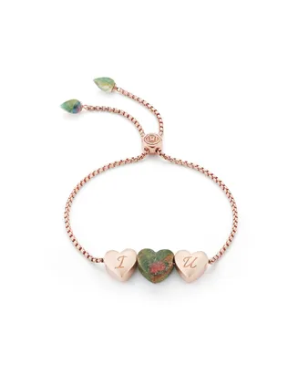 LuvMyJewelry Luv Me Love Heart Ruby Fuchsite Gemstone Rose Gold Plated Silver Adjustable Bracelet