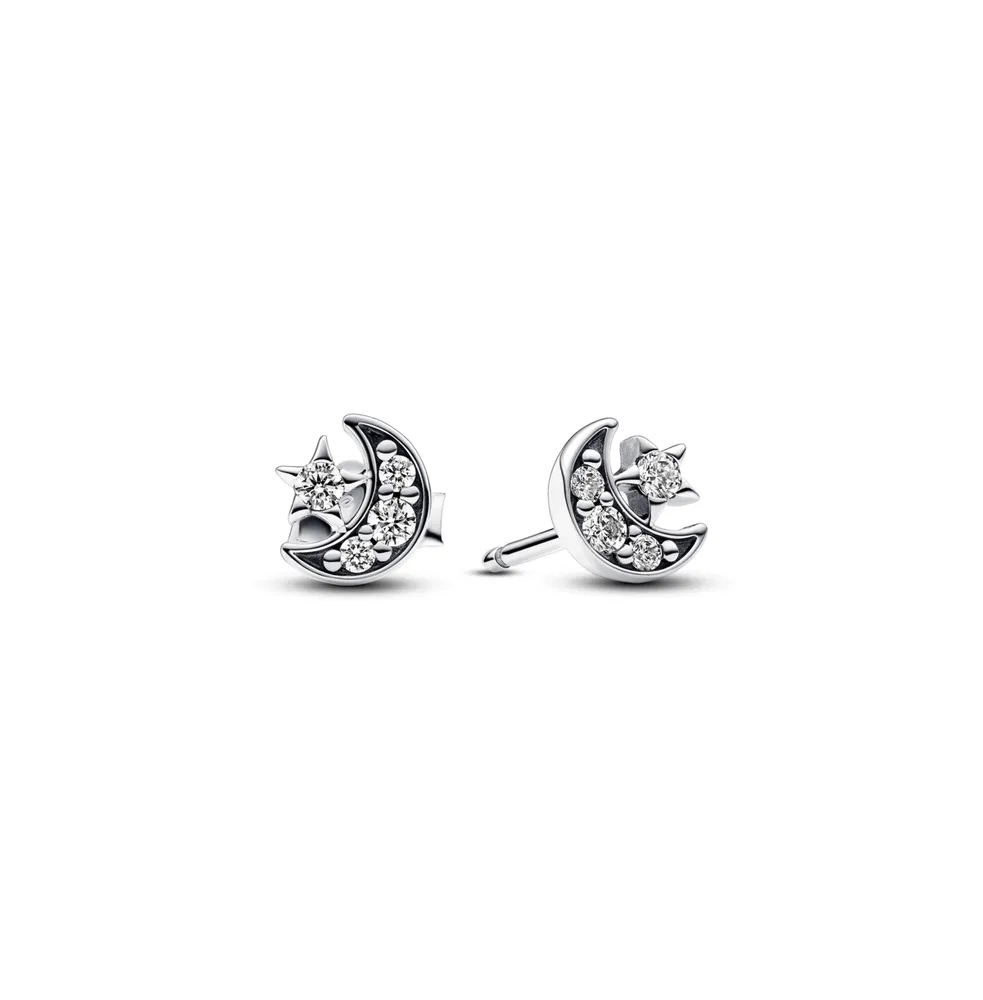 Pandora Cubic Zirconia Moon Star Stud Earrings