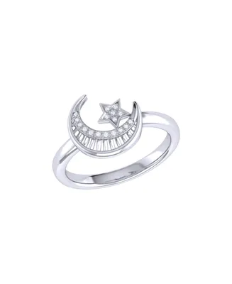 LuvMyJewelry Star kissed Crescent Design Sterling Silver Diamond Women Ring