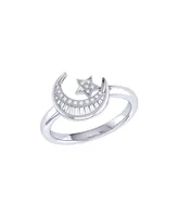 LuvMyJewelry Star kissed Crescent Design Sterling Silver Diamond Women Ring