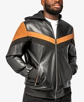 X-Ray Men's Shiny Polyurethane and Faux Suede Detailing with Shearling Lining Hooded Jacket