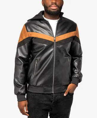X-Ray Men's Shiny Polyurethane and Faux Suede Detailing with Shearling Lining Hooded Jacket