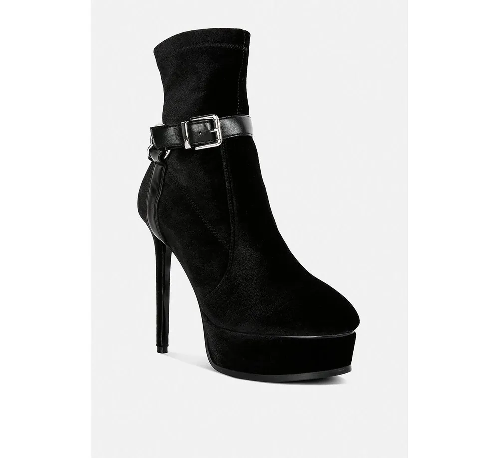 Rag & Co Zeppelin Black High Platform Velvet Ankle Boots