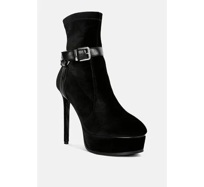 Rag & Co Zeppelin Black High Platform Velvet Ankle Boots