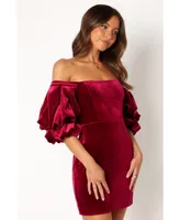 Petal and Pup Womens Dali Off Shoulder Velvet Mini Dress