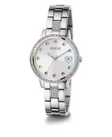 Guess Women's Date Silver-Tone Stainless Steel Watch 34mm - Silver