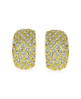 Bling Jewelry Fashion Pave Encrusted Crystal Wide Half Dome Clip On Earrings For Women Party Non Pierced Ears Yellow Gold Plated