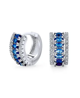 Bling Jewelry Simulated Blue Sapphire Aaa Cz Edge Cubic Zirconia Mini Hoop Huggie Earrings Wedding Bridesmaid Cocktail Prom Holiday Party 0.5" Diamete