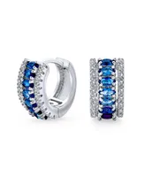 Bling Jewelry Royal Blue Cz Edge Cubic Zirconia Mini Hoop Huggie Earrings smaid Cocktail Prom 0.5" Diameter