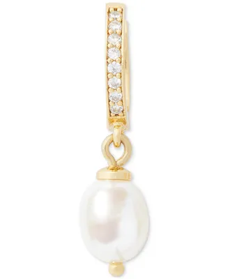 Kate Spade New York Gold-Tone Freshwater Pearl Charm Pave Huggie Hoop Earrings