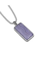 LuvMyJewelry Blue Lace Agate Gemstone Sterling Silver Men Tag in Black Rhodium Plated with Chain