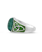 LuvMyJewelry Malachite Cabochon Flat Back Gemstone Sterling Silver Men Signet Ring with Enamel