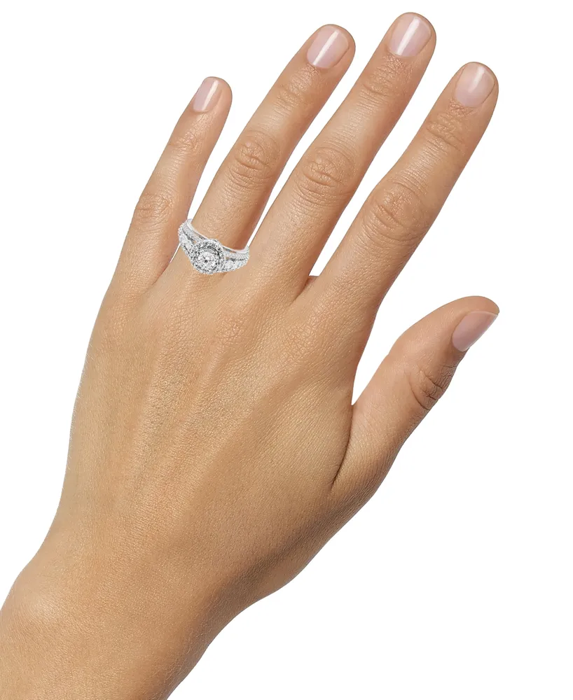 Diamond Halo Triple Row Engagement Ring (1-5/8 ct. t.w.) in 14k White Gold