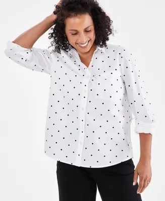 Style & Co Women's Perfect Printed Cotton Button-Up Shirt, Created for Macy's