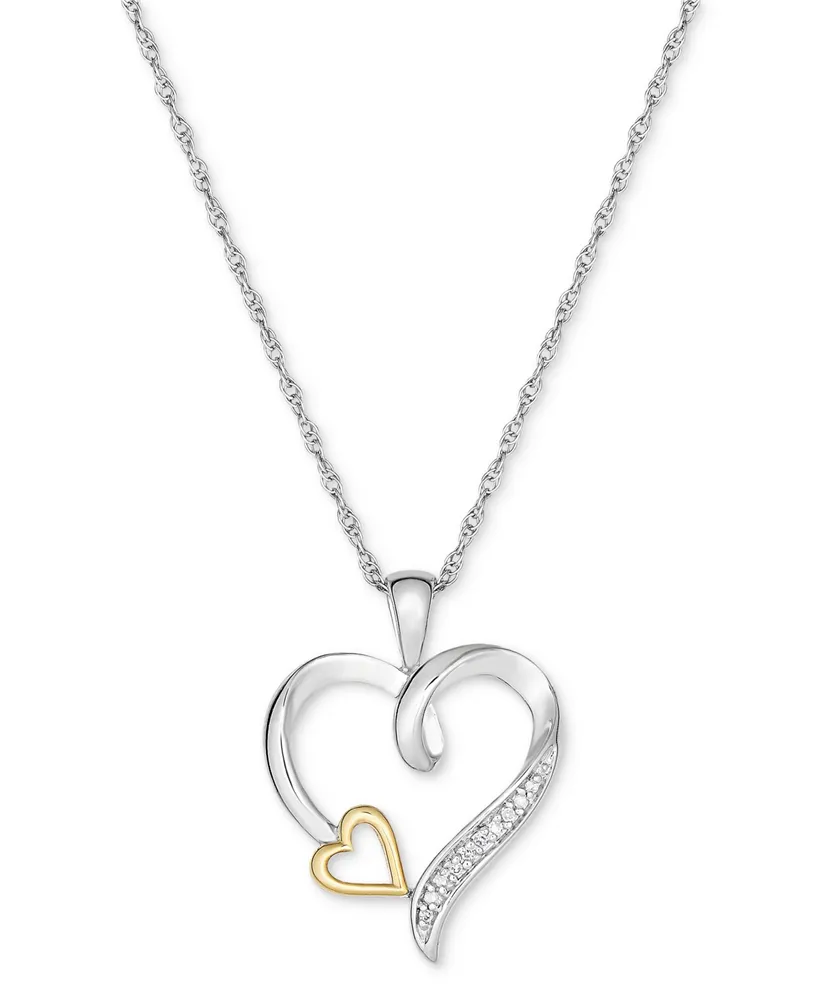 Diamond Accent Double Heart 18" Pendant Necklace in Sterling Silver & 10k Gold