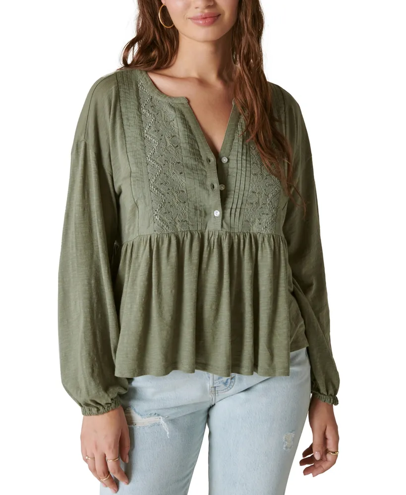 Lucky Brand Women's Embroidered Square Neck T-shirt - Macy's