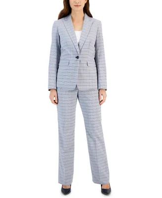 Le Suit Women's Plaid Pant Suit, Regular & Petite