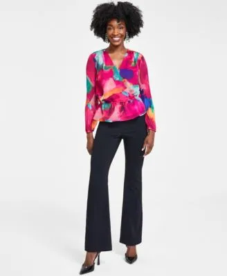 I.N.C. International Concepts Petite Pleated Sleeve Peplum Blouse High Rise Flare Pants Created For Macys