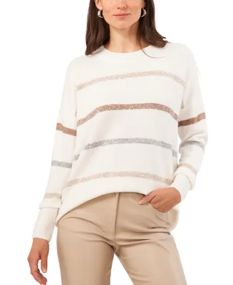 Vince Camuto Women's Crewneck Sequin-Stripe Sweater