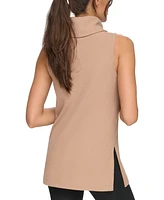 Andrew Marc Sport Women's Brushed Rib Sleeveless Turtleneck Tunic with Side Vents Top