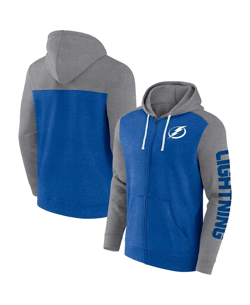 Men's Fanatics Heather Blue Tampa Bay Lightning Down and Distance Full-Zip Hoodie