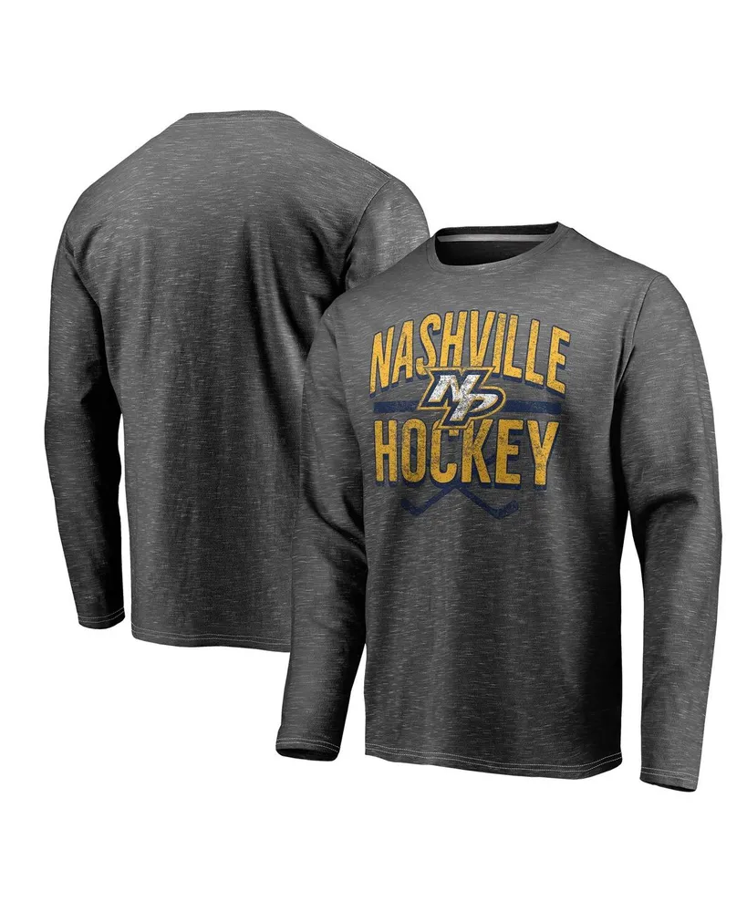 Men's Fanatics Gray Distressed Nashville Predators Iced Out Long Sleeve T-shirt