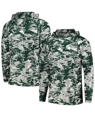 Men's Columbia Green Michigan State Spartans Pfg Terminal Tackle Omni-Shade Rippled Long Sleeve Hooded T-shirt